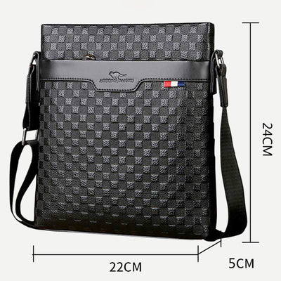 Genuine Leather Waterproof Messenger Bag for Men Plaid Crossbody Bag
