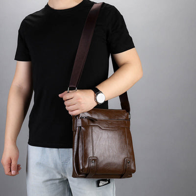 Retro Messenger Bag For Men Vertical Lightweight Crossbody Business Bag