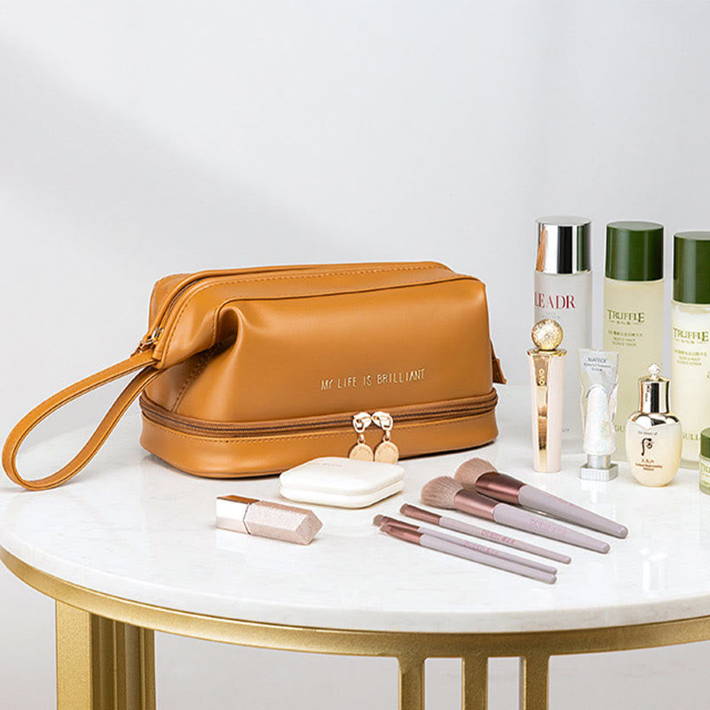 Makeup Bag For Women Travel Portable Leather Storage Toiletry Bag