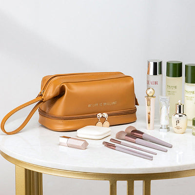 Makeup Bag For Women Travel Portable Leather Storage Toiletry Bag