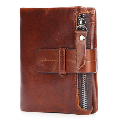 Vintage Genuine Leather Short Wallet Men's Purse Front Pocket Wallet