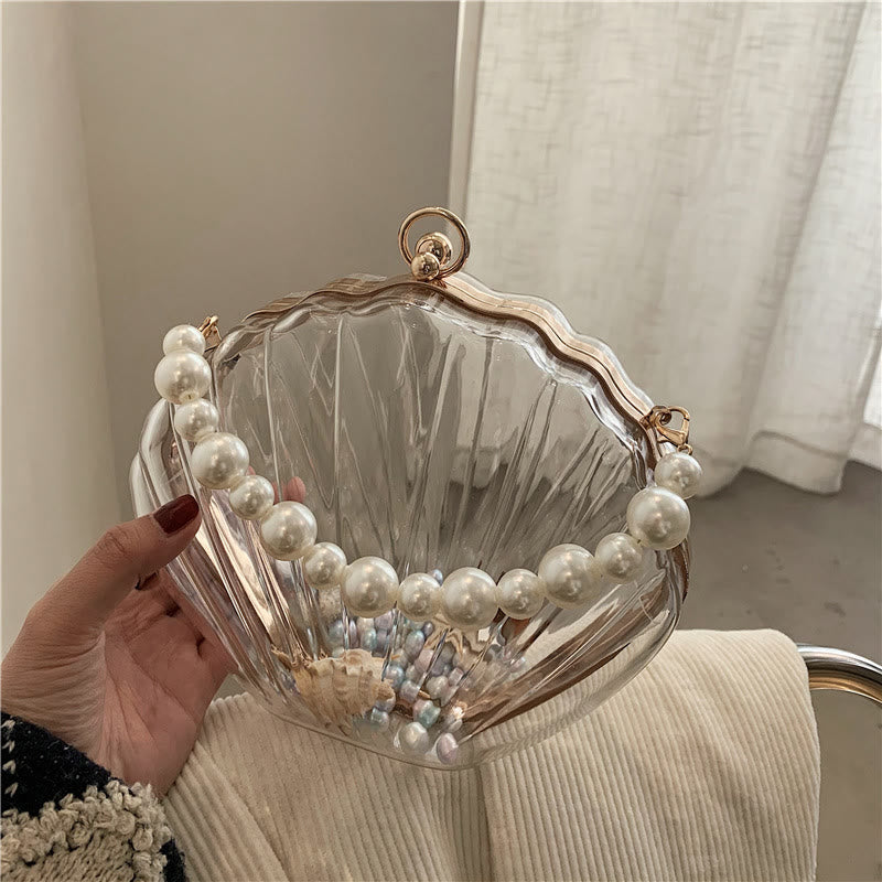 Crossbody Bag For Women Clip Pearl Chain Transparent Bag