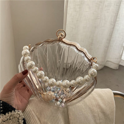Crossbody Bag For Women Clip Pearl Chain Transparent Bag