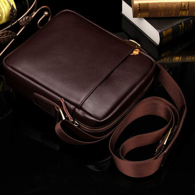 Men's Leather Shoulder Bag Crossbody Bag Small Messenger Bag for Work Business