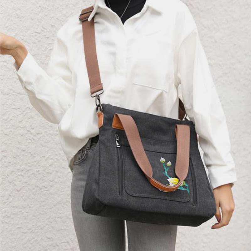 Floral Print Canvas Handbag for Women Top Handle Satchel Crossbody Bag