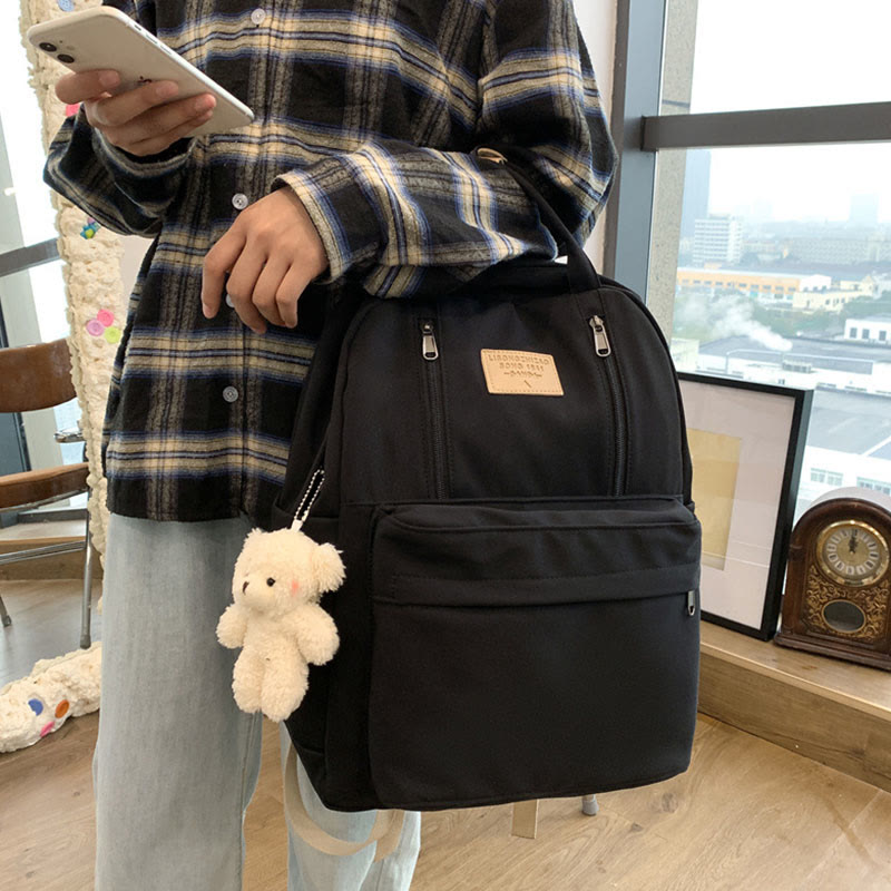 Backpack for Women Minimalist Plain Color Nylon Outdoor School Daypack