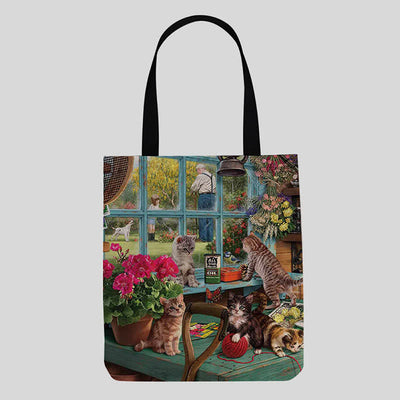 Cute Kitty Canvas Tote Bag for Women Men Multifunction Shoulder Purses