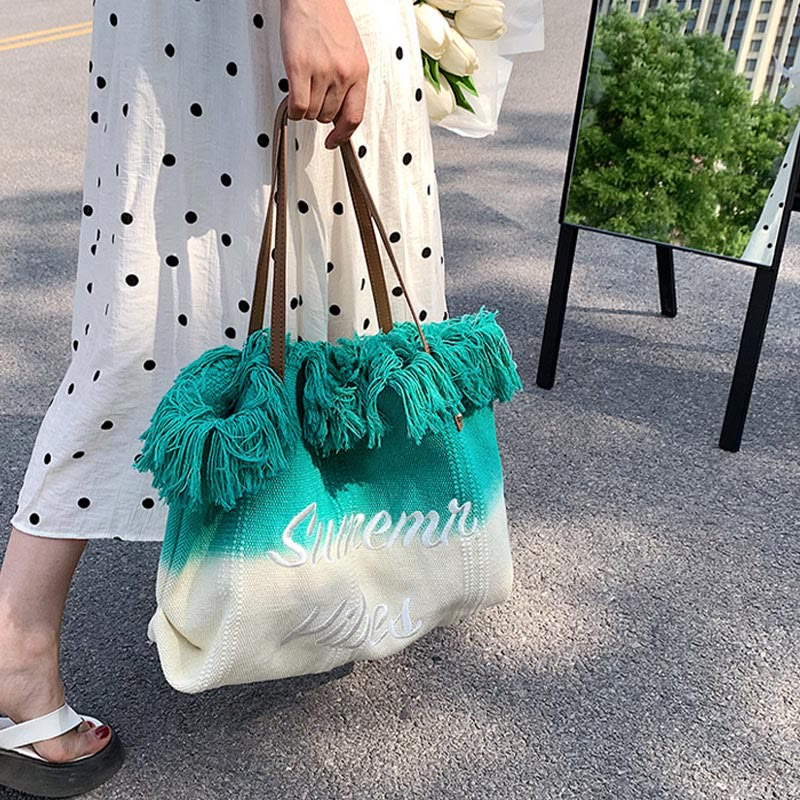 Tote For Women Gradient Color Style Tassel Large Daily Purse