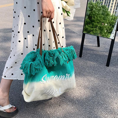 Tote For Women Gradient Color Style Tassel Large Daily Purse