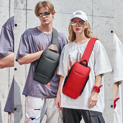 Multi-Pocket Fashion Sling Bag Chest Bag with Passport Lock USB Charging Port