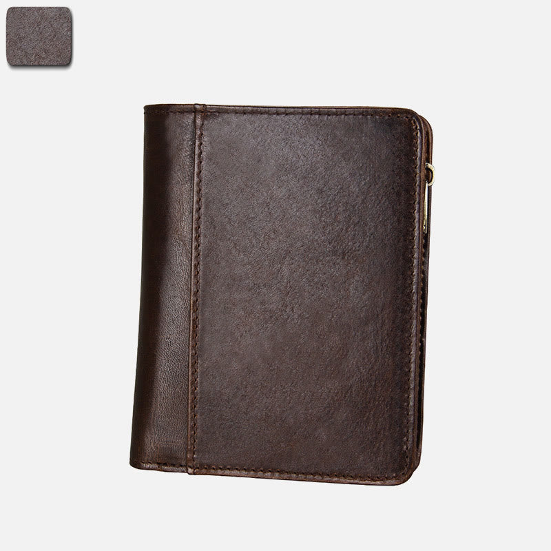Wallet For Men Short Anti Theft Genuine Leather Retro Card Holder