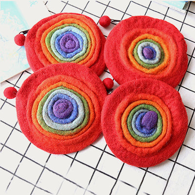 Round Coin Purse For Women Cute Wool Felt Clutch