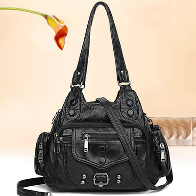 Tote Bag For Women Vintage Riveted Multi-Pocket Leather Crossbody Bag