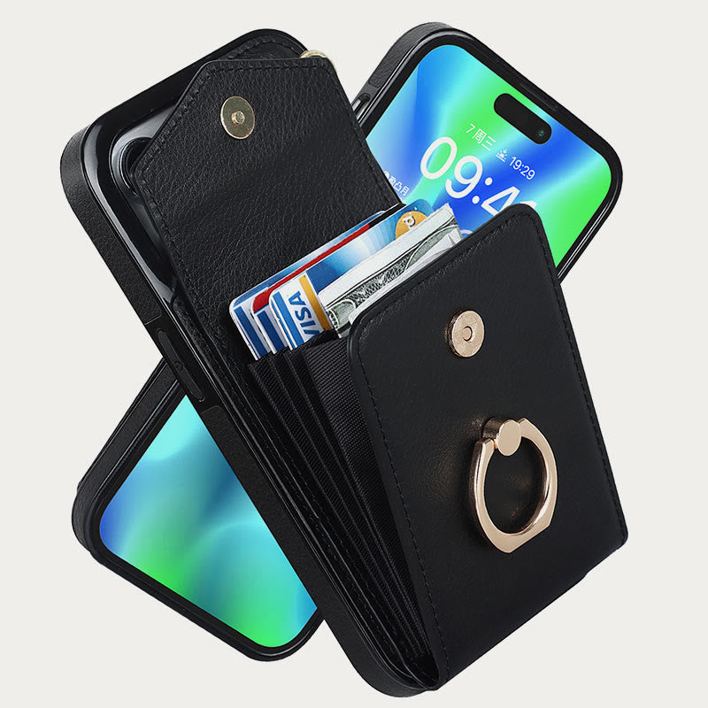 Wallet Phone Case for iPhone Casual Leather Buckle Card Holder