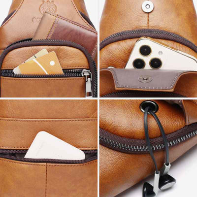 Genuine Leather Sling Bag Crossbody Backpack for Men Hiking Travel Daypack