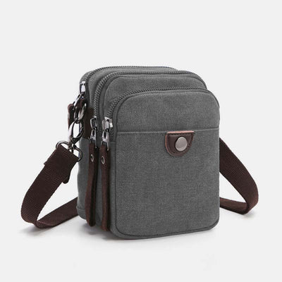 Multi-Pocket Men Canvas Crossbody Bag with Belt Loop Adjustable Shoulder Strap