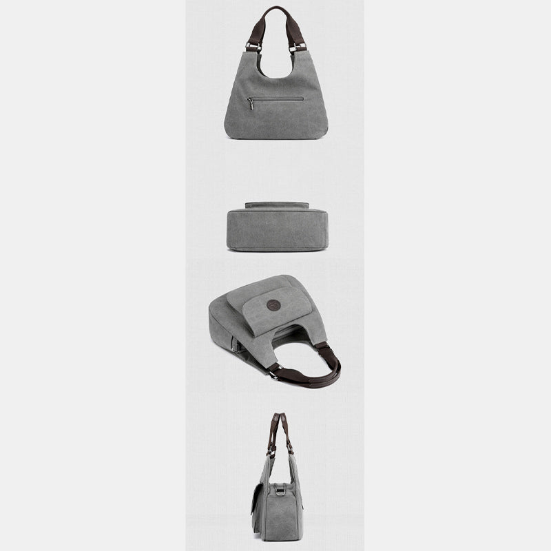 Multi-Pocket Hobo Handbag Casual Canvas Tote Purse Shoulder Bag