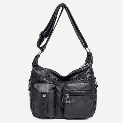Women Soft Leather Crossbody Purse Double Compartment Roomy Handbag Shoulder Bag