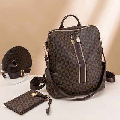 2Pcs Backpack Purse For Women PU Leather Convertible Satchel with Wallet