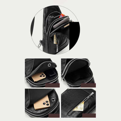 Crocodile Grain Leather Sling Backpack Shoulder Bag for Men Travel Daypack