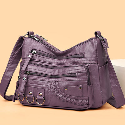 Crossbody Bag For Women Twist Pattern Multi Pockets Leather Purse