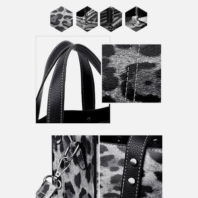 Leopard Print Tote Bag Set For Women Leather Handbag