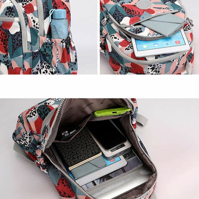 Backpack for Women Waterproof Multi-Compartment Printing Casual Nylon Lightweight Schoolbag