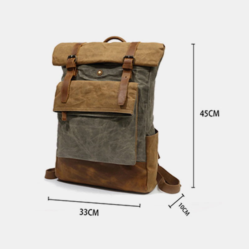 Canvas Leather Backpack Rucksack for College Weekend Travel Fit 15.6 Inch Laptops