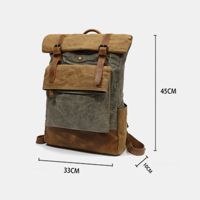 Canvas Leather Backpack Rucksack for College Weekend Travel Fit 15.6 Inch Laptops