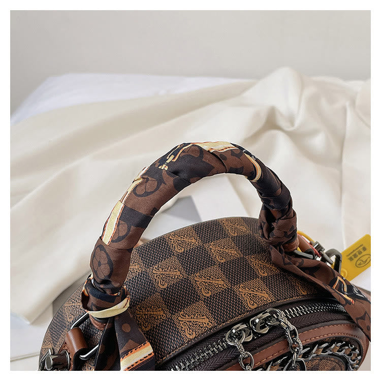 Top-handle Bag For Women Vintage Wide Strap Small Round Bag