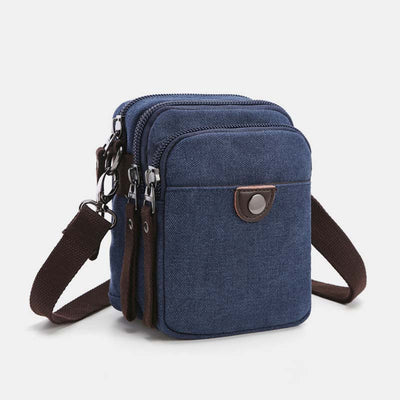 Multi-Pocket Men Canvas Crossbody Bag with Belt Loop Adjustable Shoulder Strap