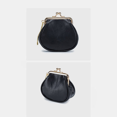 Mini Leather Coin Purse Vintage Pouch Kiss-Lock Change Purse Wallets