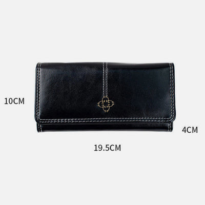 Elegant Retro Long Purse Wax Leather Card Holder For Women