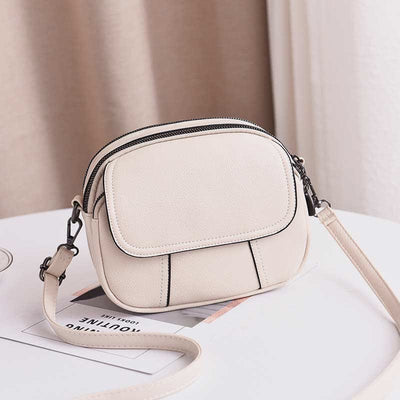 Triple Zip Small Crossbody Bag Leather Cell Phone Purse Shoulder Handbag