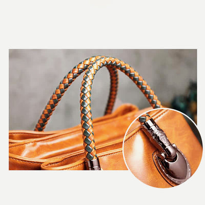 Retro Triple Compartment Woven Top Handle Satchel Handbag Crossbody Bag