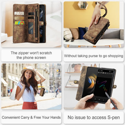 Durable Leather Magnetic Wallet Case for Z Fold 4 with Wrist Strap