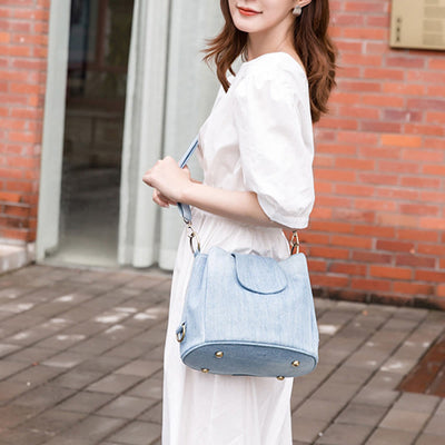 Denim Underarm Bucket Bag For Women Large Top Handle Bag