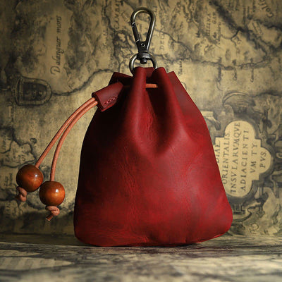 Vintage Coin Purse Genuine Leather Pouch Wallet Drawstring Storage Bag
