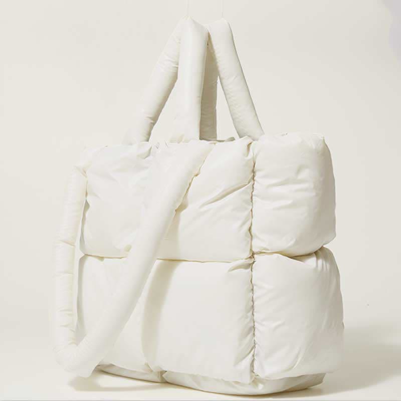 Women Large Capacity Quilted Puffer Tote Bag Soft Padded Down Handbag
