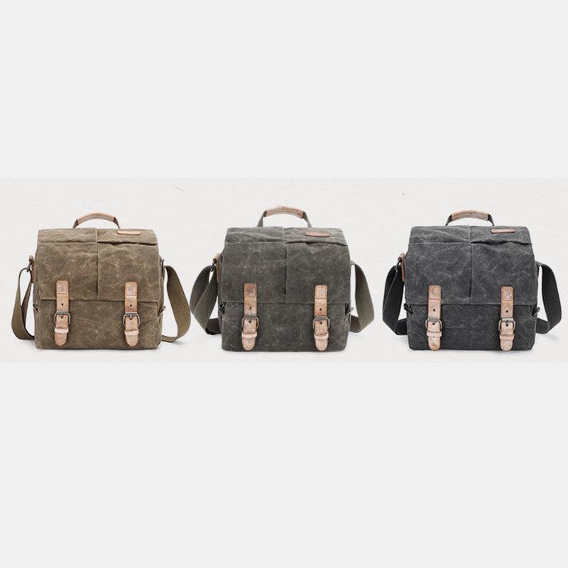 Retro Waxed Canvas Camera Bag DSLR SLR Padded Crossbody Shoulder Bag