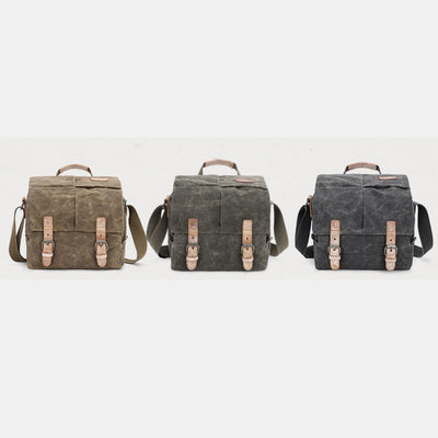 Retro Waxed Canvas Camera Bag DSLR SLR Padded Crossbody Shoulder Bag