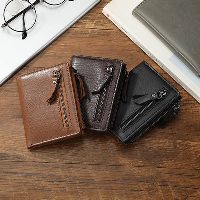 Genuine Leather RFID Wallet For Men Minimalist Large Retro Purse