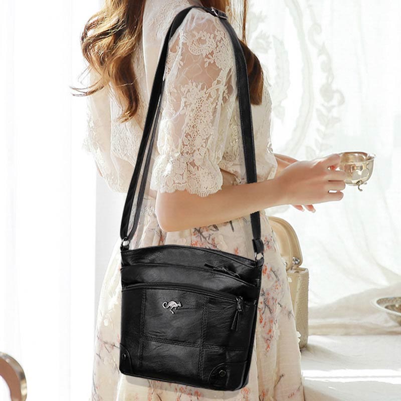 Minimalist Faux Leather Purse Triple Layer Vintage Women Crossbody Bag