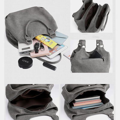 Triple Compartment Canvas Tote Lightweight Functional Hobo Handbag Purse