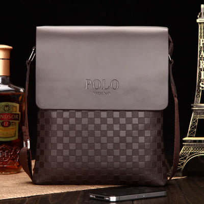 Small Messenger Bag for Men Plaid PU Leather Crossbody Shoulder Bag
