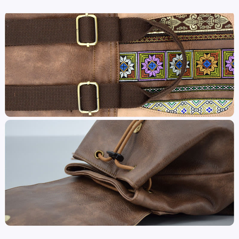 Vintage Tassel Backpack Women Bohemian Drawstring Leather Travel Purse