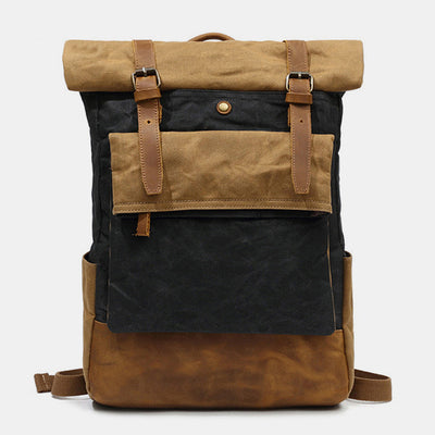 Canvas Leather Backpack Rucksack for College Weekend Travel Fit 15.6 Inch Laptops