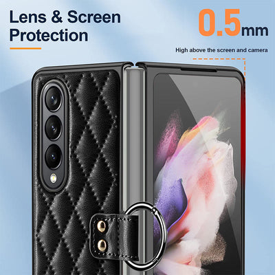 Phone Case For Galaxy Fold 4 Quilted Rhombic Ring Protective Case