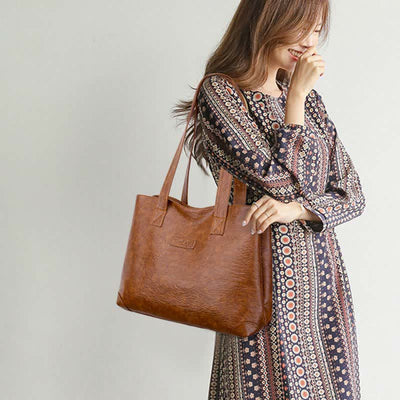 Women's Double Compartment Soft Faux Leather Tote Handbag Shoulder Bag Purse