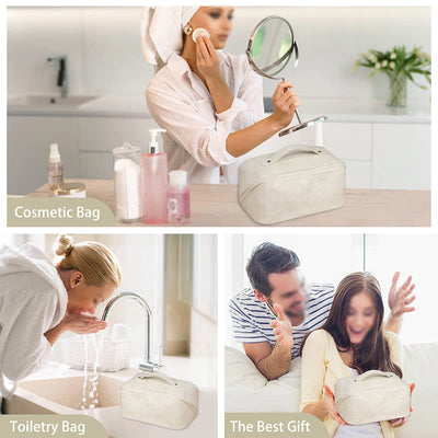 Cosmetic Bag For Women PU Leather Vintage Printing Travel Bag